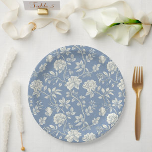 Hübsche Romantische Blaue Creme Blumen Brautparty Pappteller
