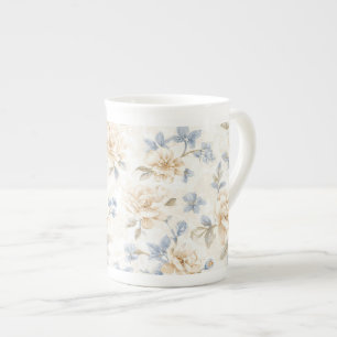 Hübsche romantische blaue cremefarbene Blumen   Prozellantasse