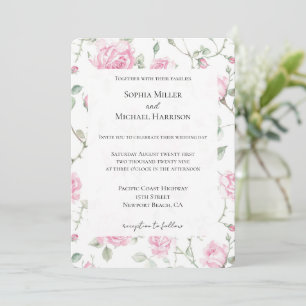 Hübsche romantische Hochzeit mit weißem Rosen Einladung