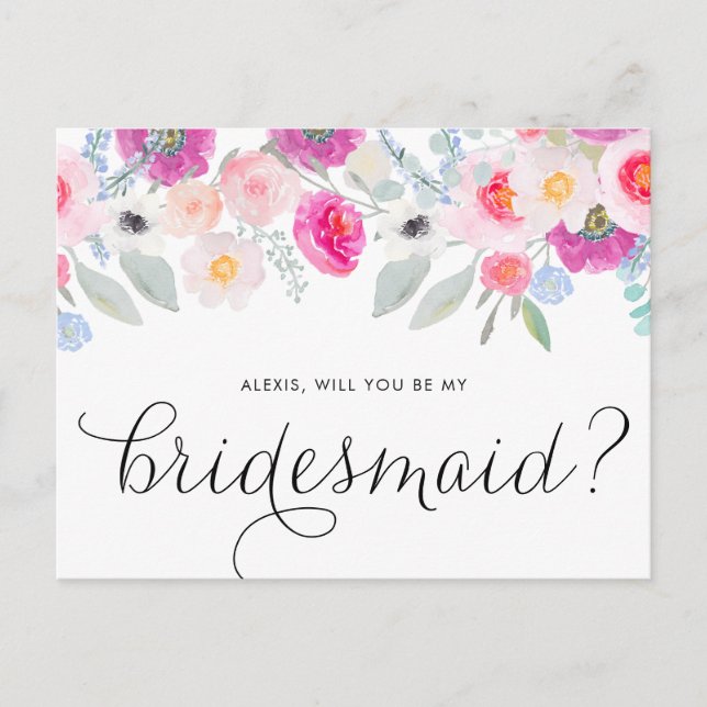 Hübsche rosa Anemonen werden Sie meine Bridesmaid  Einladungspostkarte (Vorderseite)