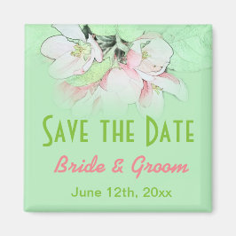 hübsche, rosa Apfelbäume, Save the Date grün Magnet