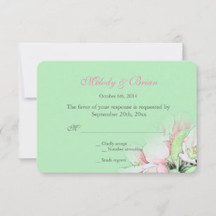 Hübsche rosa Apfelblüten auf grüner rsvp Hochzeit Karte