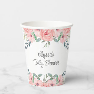 Hübsche rosa Aquarell-Blumen-Baby-Mädchen-Party Pappbecher