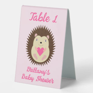 Hübsche rosa Baby-Mädchen-Igel-Baby-Party Tischaufsteller