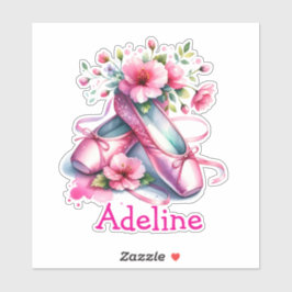 Hübsche Rosa Ballettschuhe und Blume Personalisier Aufkleber