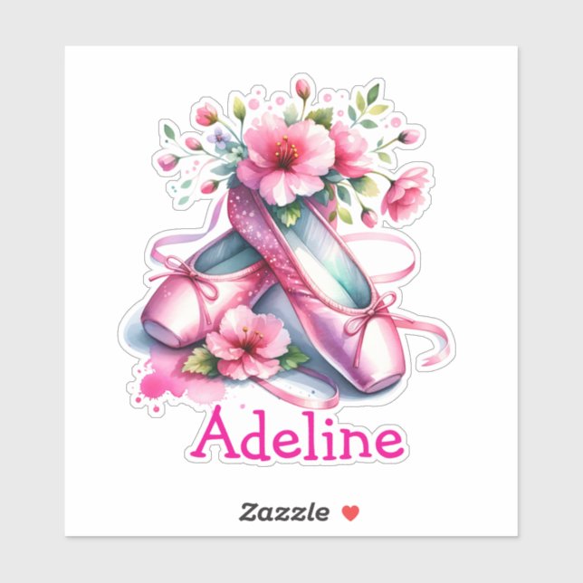 Hübsche Rosa Ballettschuhe und Blume Personalisier Aufkleber (Blatt)