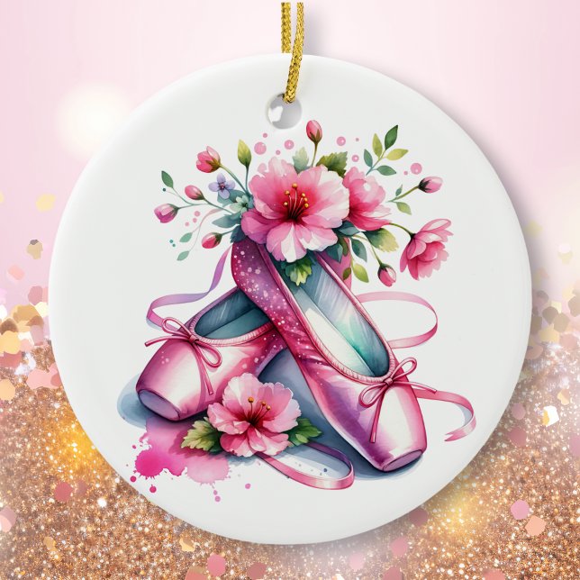 Hübsche Rosa Ballettschuhe und Blume Personalisier Keramik Ornament (Von Creator hochgeladen)