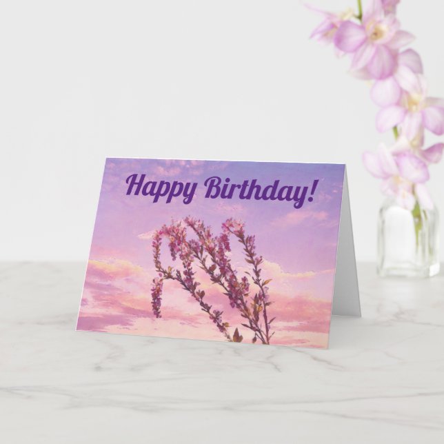 Hübsche rosa Blume auf der Sunset Sky Birthday Car Karte (Orchidee)