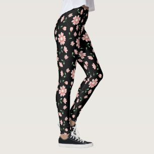 Hübsche rosa Blume auf schwarz Leggings