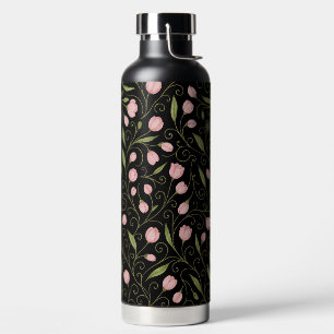 Hübsche, rosa Blume auf Schwarz mit wiederholendem Trinkflasche