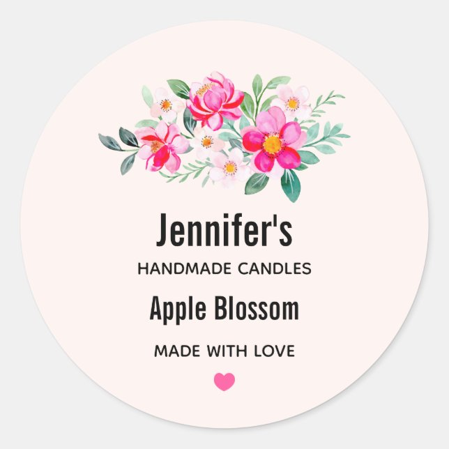 Hübsche rosa Blume Bouquet Candle Biz Runder Aufkleber (Vorderseite)