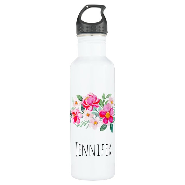 Hübsche rosa Blume Bouquet Edelstahlflasche (Vorderseite)