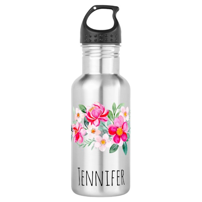 Hübsche rosa Blume Bouquet Edelstahlflasche (Vorderseite)