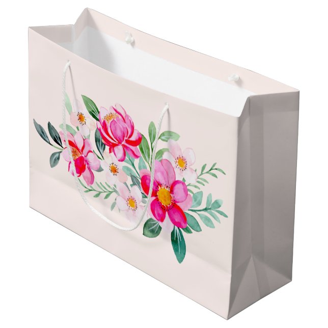 Hübsche rosa Blume Bouquet Große Geschenktüte (Vorderseite Schrägansicht)