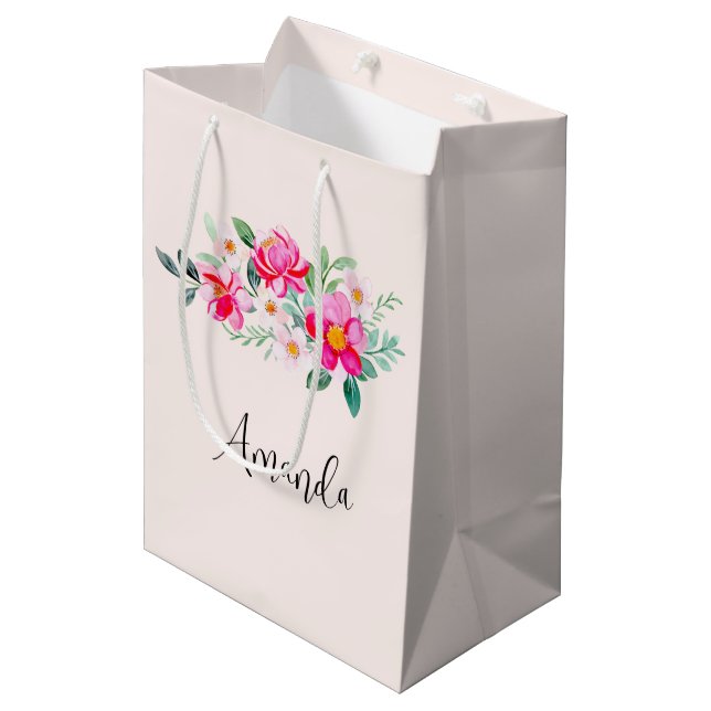 Hübsche rosa Blume Bouquet Mittlere Geschenktüte (Vorderseite Schrägansicht)