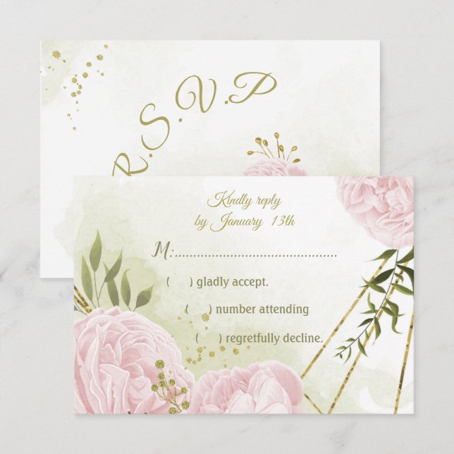 hübsche rosa Blume grün Blätter botanisch RSVP Karte (Vorne/Hinten)