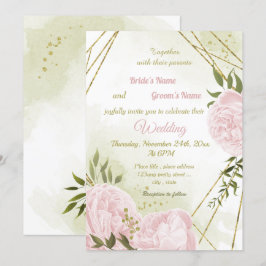 hübsche rosa Blume grün geometrische Hochzeit Einladung