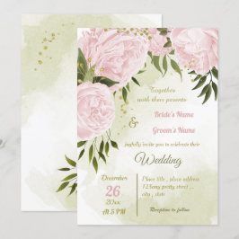 hübsche rosa Blume grün geometrische Hochzeit Einladung