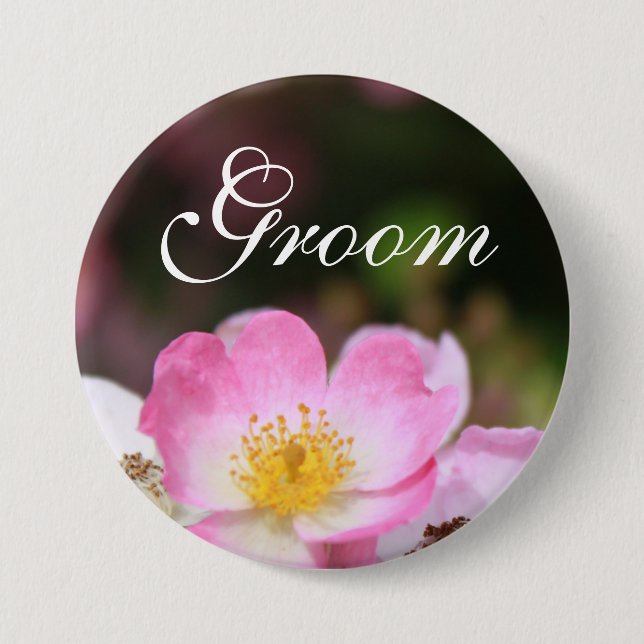 Hübsche Rosa-Blume-Hochzeit Button (Vorderseite)