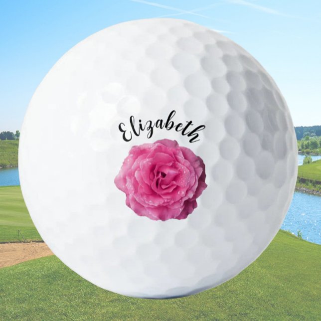Hübsche Rosa Blume individuelle Name Damen Golfball (Von Creator hochgeladen)