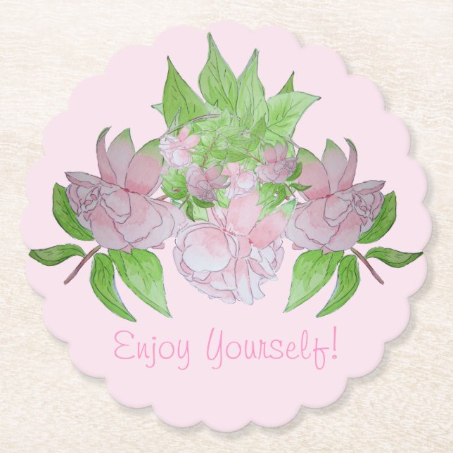 hübsche rosa Blume mit floralen Blättern Untersetzer (Vorderseite)