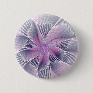 Hübsche rosa Blume Moderne Abstrakte Fraktal Kunst Button
