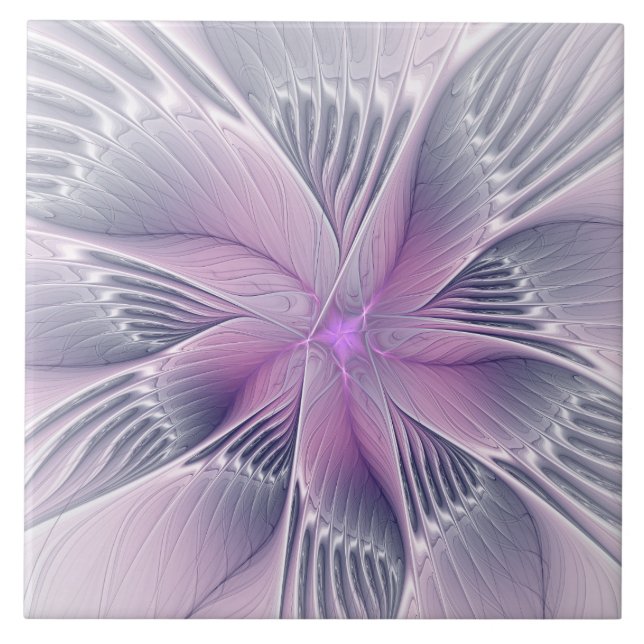Hübsche rosa Blume Moderne Abstrakte Fraktal Kunst Fliese (Vorderseite)