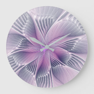 Hübsche rosa Blume Moderne Abstrakte Fraktal Kunst Große Wanduhr