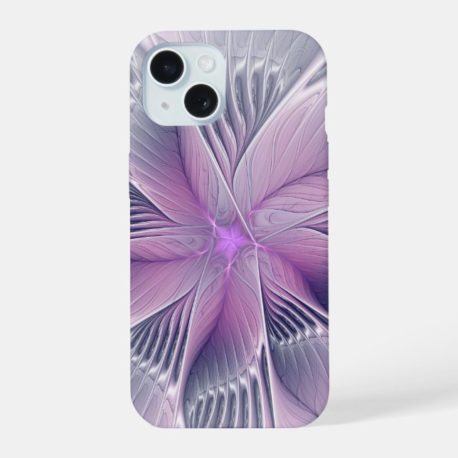 Hübsche rosa Blume Moderne Abstrakte Fraktal Kunst iPhone 15 Hülle (Rückseite)