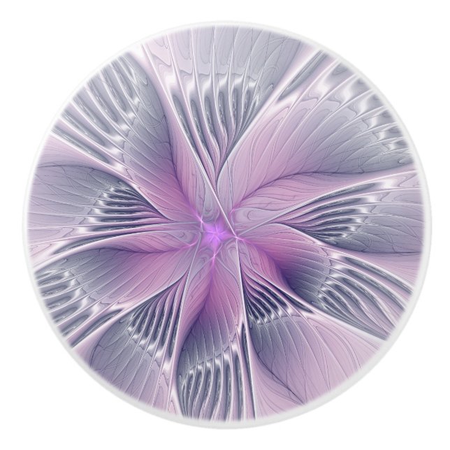 Hübsche rosa Blume Moderne Abstrakte Fraktal Kunst Keramikknauf (Vorderseite)