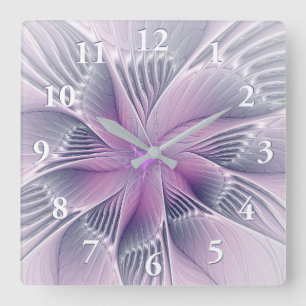 Hübsche rosa Blume Moderne Abstrakte Fraktal Kunst Quadratische Wanduhr