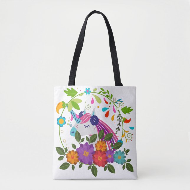 Hübsche rosa Blume Niedlich Einhorn Weihnachten We Tasche (Vorderseite)