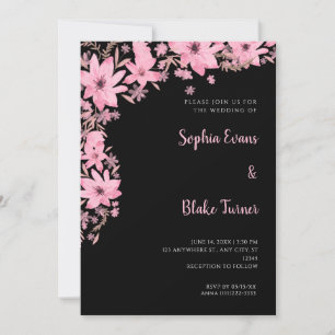 Hübsche rosa Blume Romantische Schwarze Hochzeit Einladung