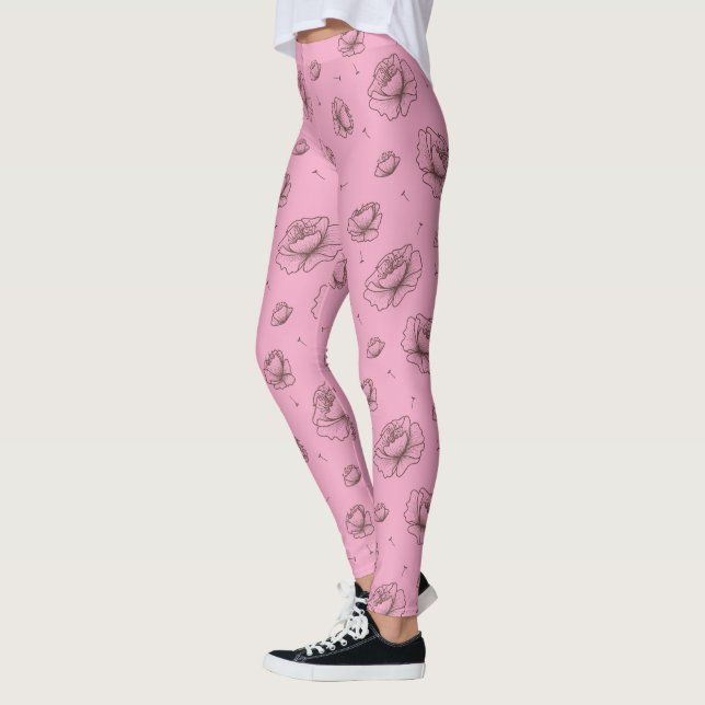 Hübsche rosa Blume und Petals Muster Leggings (Links)