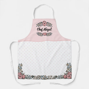 Hübsche rosa Blume und Polka Dots Name hinzufüge Schürze