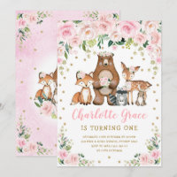 Hübsche Rosa Blume Woodland Tiere Mädchen Geburtst