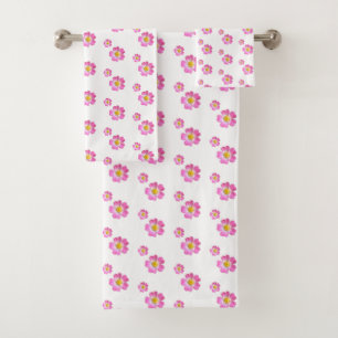 Hübsche rosa Blumen auf Weiß Badhandtuch Set