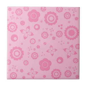 Hübsche rosa Blumen-Girly Retro Blumenmuster Fliese
