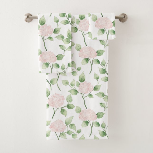 Hübsche rosa Blumen grüne Blätter   Badhandtuch Set (Insitu)