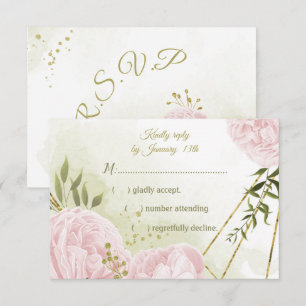 hübsche rosa Blumen grüne Blätter botanisch RSVP Karte