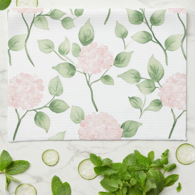 Hübsche rosa Blumen grüne Blätter   Geschirrtuch (Gefaltet)