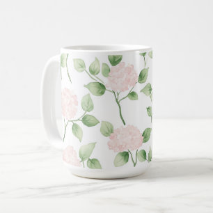 Hübsche rosa Blumen grüne Blätter   Kaffeetasse