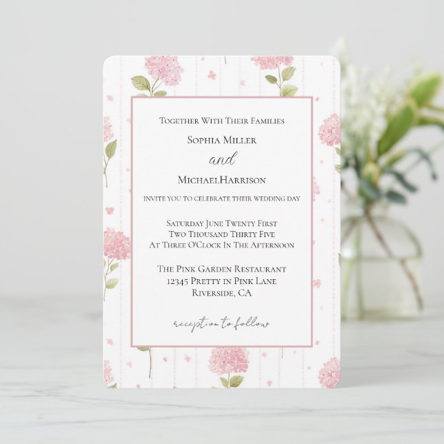 Hübsche rosa Blumen Hochzeit    Einladung (Stehend Vorderseite)
