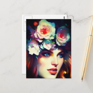 Hübsche rosa Blumen in ihren Haaren Postkarte