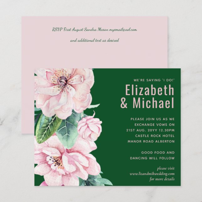 Hübsche Rosa Blumengrün Blätter Hochzeitbudget (Vorne/Hinten)