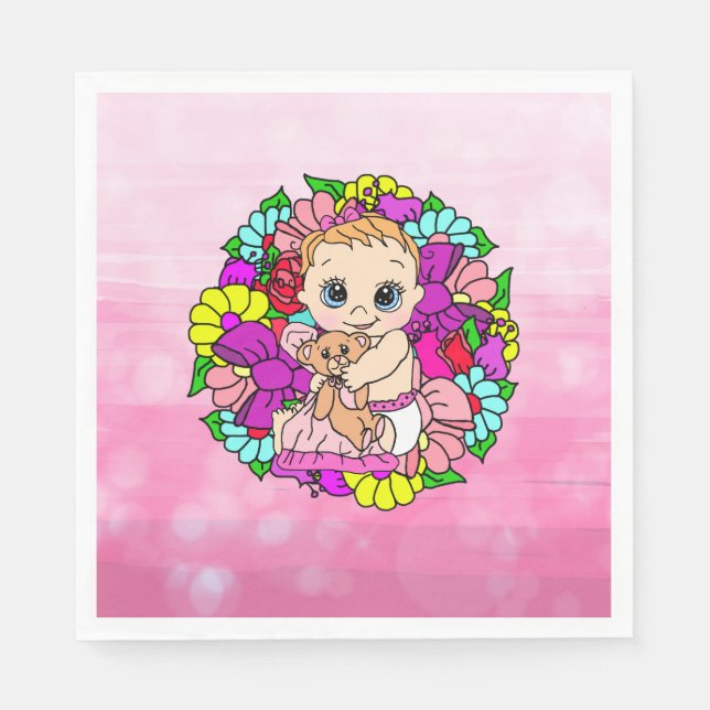 Hübsche Rosa Blütenmädchen Kinderdusche Kaukasier Serviette (Vorderseite)