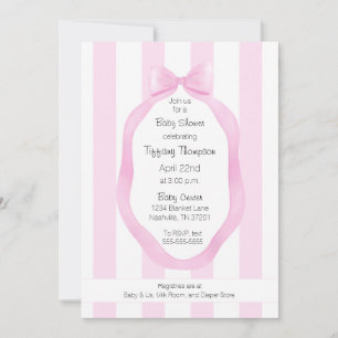 Hübsche Rosa Bow Tapeten Streifen Girl Baby Dusche Einladung
