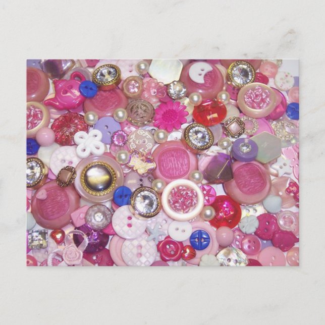 Hübsche Rosa Button Collage Postkarte (Vorderseite)