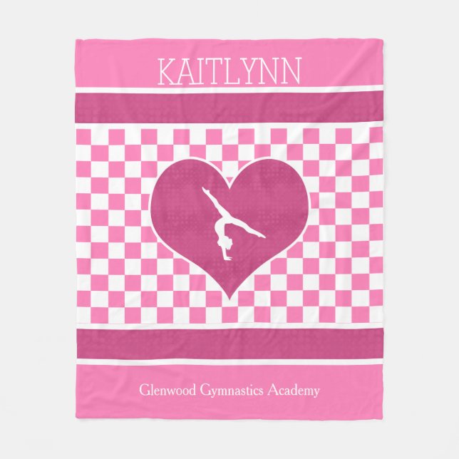 Hübsche rosa Checkered Gymnastik mit Monogramm Fleecedecke (Vorderseite)
