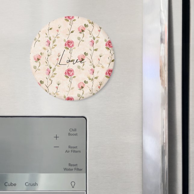 Hübsche rosa Creme Rosen Blumige Liebe Magnet (In Situ (Kühlschrank))